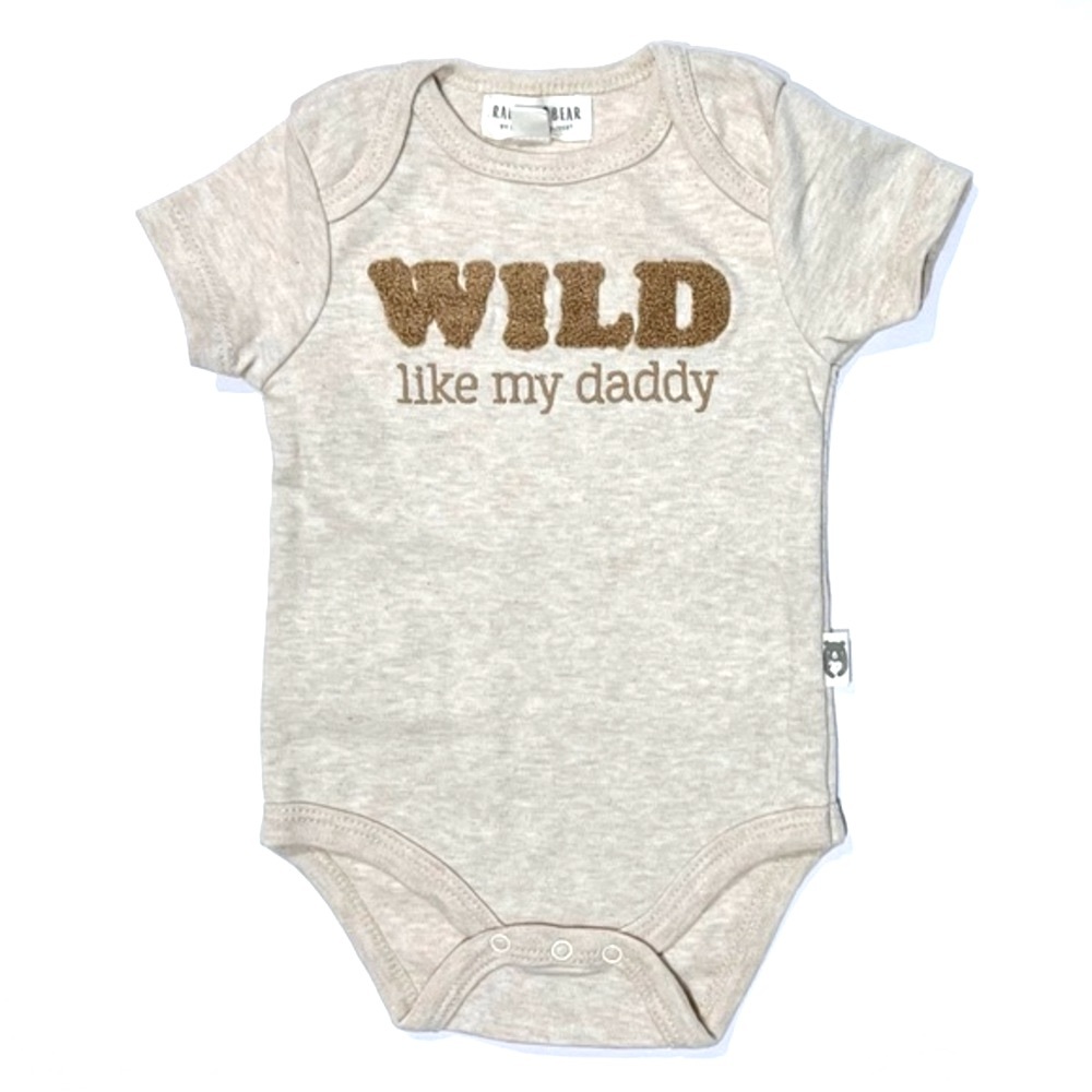 Rabbit + Bear Onesie Organic Cotton ‘Wild Like My Daddy’ Tan Size 3-6M N…